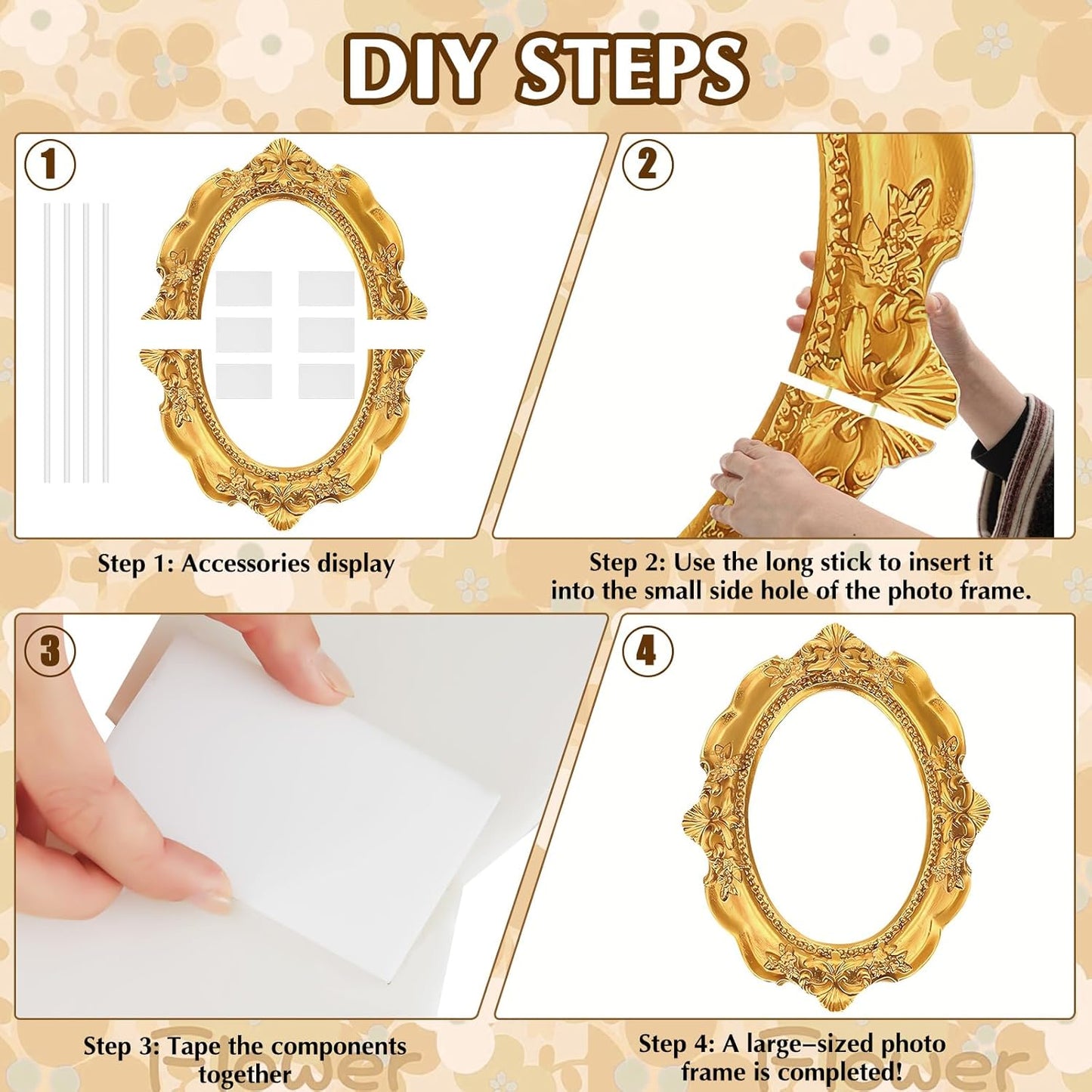 Beeveer Upgraded 32 x 24 Inch Large Photo Booth Props Picture Frame Vintage Photo Frame Friends Selfie Props for Wedding Mexico Birthday Bachelorette Party Supplies(Gold Style)