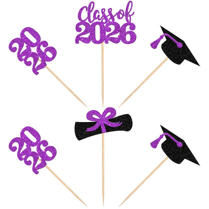 36 PCS 2026 Graduation Theme Cupcake Toppers Glitter Class of 2026 Grad Cap Diploma Cupcake Picks 2026 Graduation Theme Party Cake Decorations Supplies Deep Blue