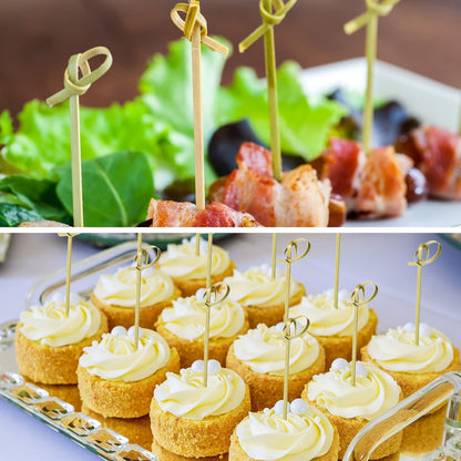 Meanplan 1000 Pcs Bamboo Cocktail Picks 4.72 Inch Bamboo Skewers Handmade Food Garnish Sticks with Looped Knot Fruit Toothpicks for Drinks Appetizer Cocktail Themed Party Snack(Green)