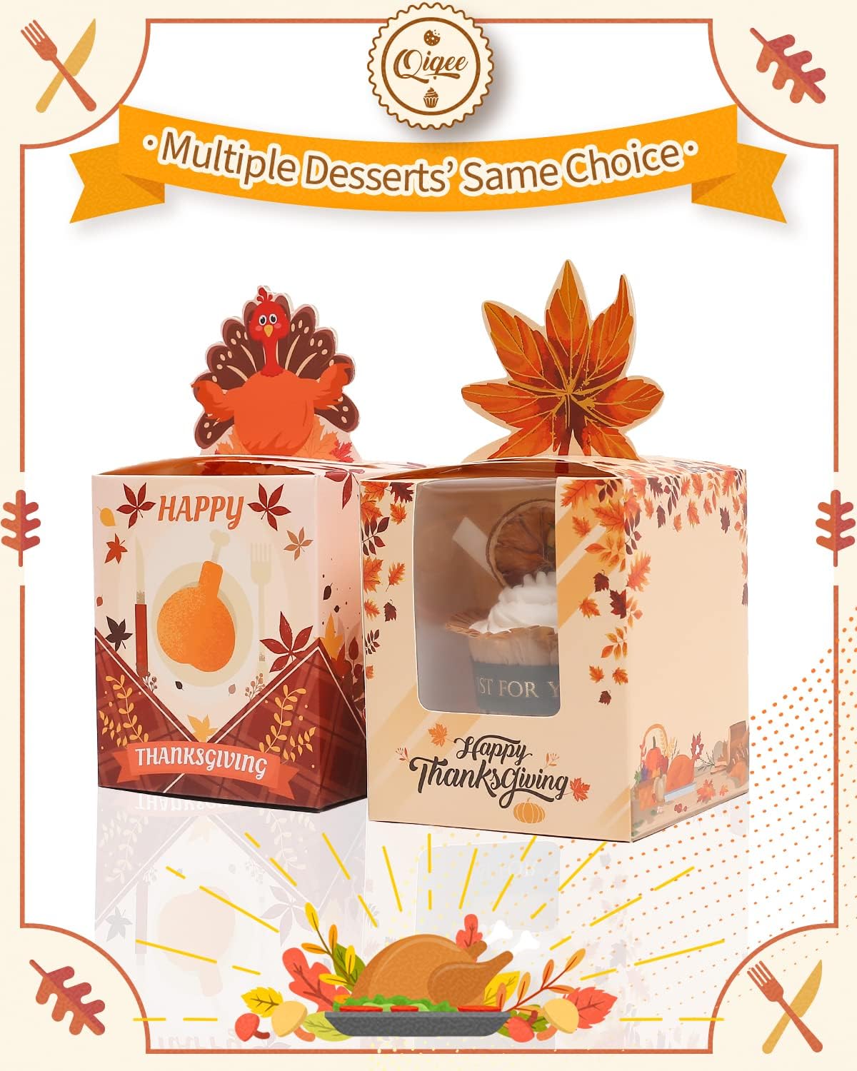 qiqee 60pcs Cupcake Boxes Individual Disposable White Single Box with Window 3.6 * 3.6 * 4.3inch Cupcake Containers/Holders