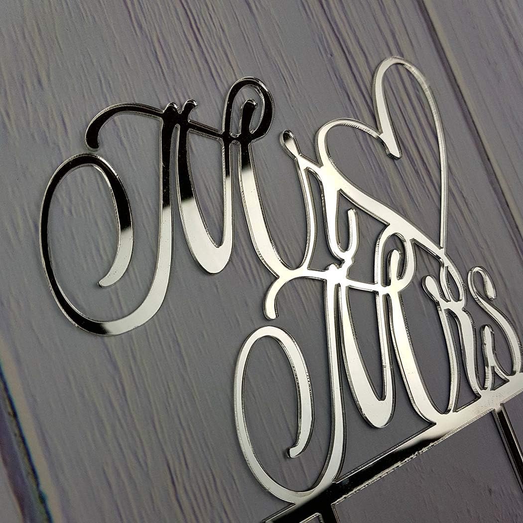 Mr and Mrs Cake Topper, Bride and Groom Sign Wedding, Engagement Cake Toppers Decorations (Mirror Gold Acrylic)