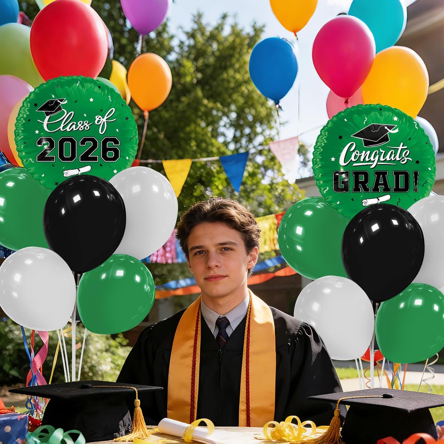 Graduation Decorations - 4 Set Balloon Stands, Class of 2026 Congrats Grad Table Centerpieces for Graduation Party Supplies(Gold& Black)