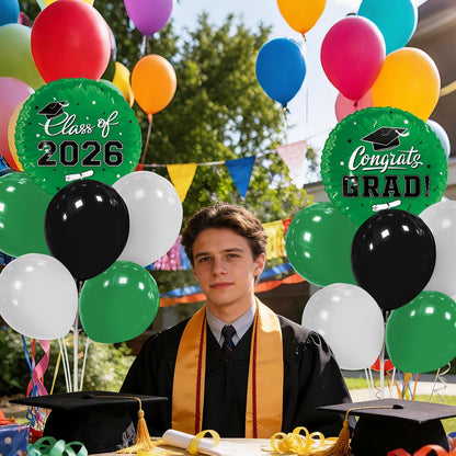 Graduation Decorations - 4 Set Balloon Stands, Class of 2026 Congrats Grad Table Centerpieces for Graduation Party Supplies(Gold& Black)