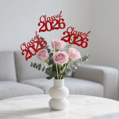 Gold Class of 2026 Double-sided Graduation Table Centerpieces, 12 Pcs Grad Party Decorations with Sticks, Graduation 2026 Party Supplies for Table Decor