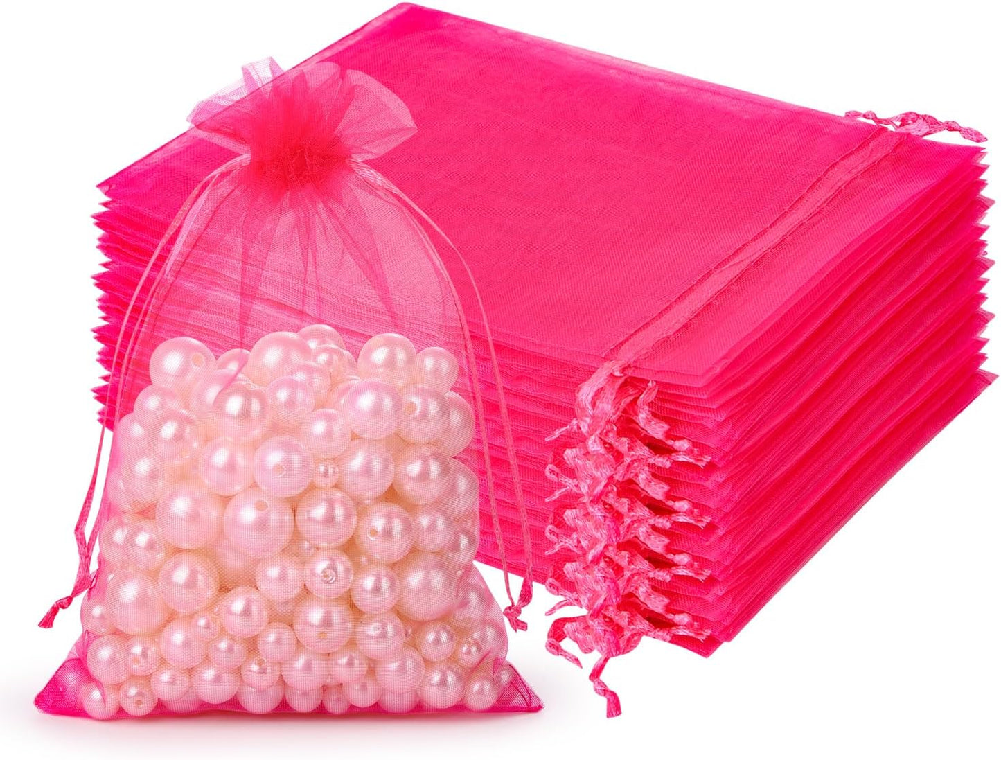 Hopttreely 100PCS Premium Sheer Organza Bags, White Wedding Favor Bags with Drawstring, 4x4.72 Jewelry Gift Bags for Party, Jewelry, Christmas, Mother's Day, Festival, Bathroom Soaps, Makeup Organza Favor Bags
