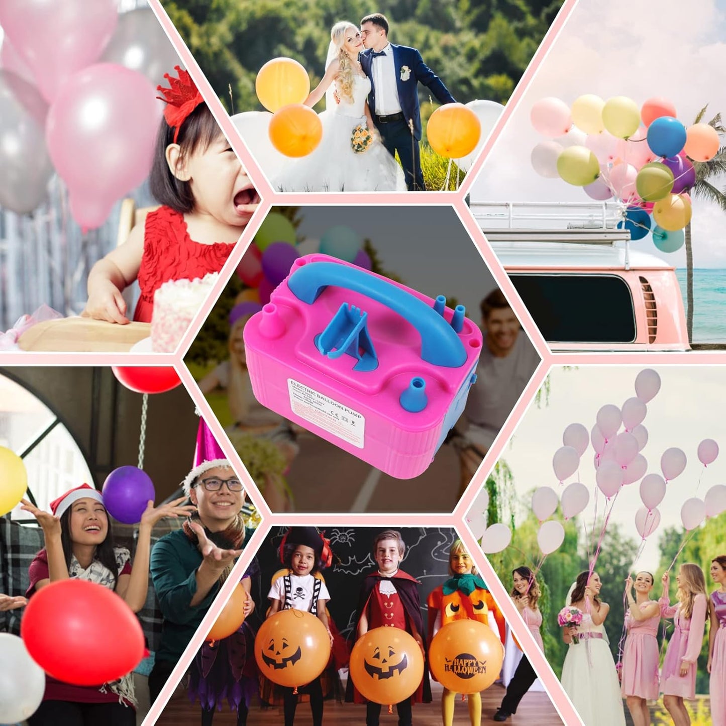 QIPUMP Balloon Pump Electric,110V 600W Balloon Blower Inflator Dual Nozzle Air Pump Balloons Inflator for Decoration, Party, Sport,Gifts:2 Balloon Tying Tools