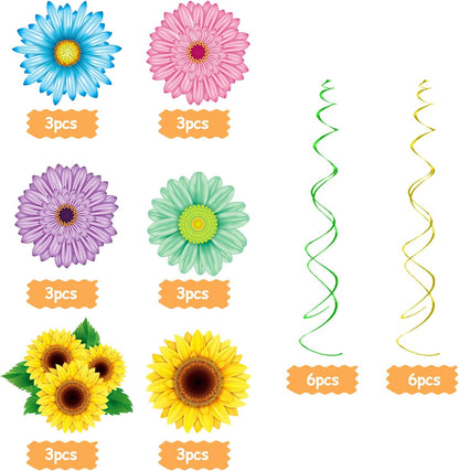 KALEFO 30PCS Spring Summer Hanging Decorations Set Sun Flowers Autumn Daisy Fairy Birthday Party Decor Mothers Day Easter Daisies Ceiling Home Decor Swirls Classroom Baby Shower