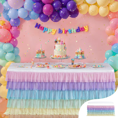 Pastel Rainbow Table Skirt Ruffle Party Tablecloth for Rectangle Table 6ft Birthday Party Baby Shower