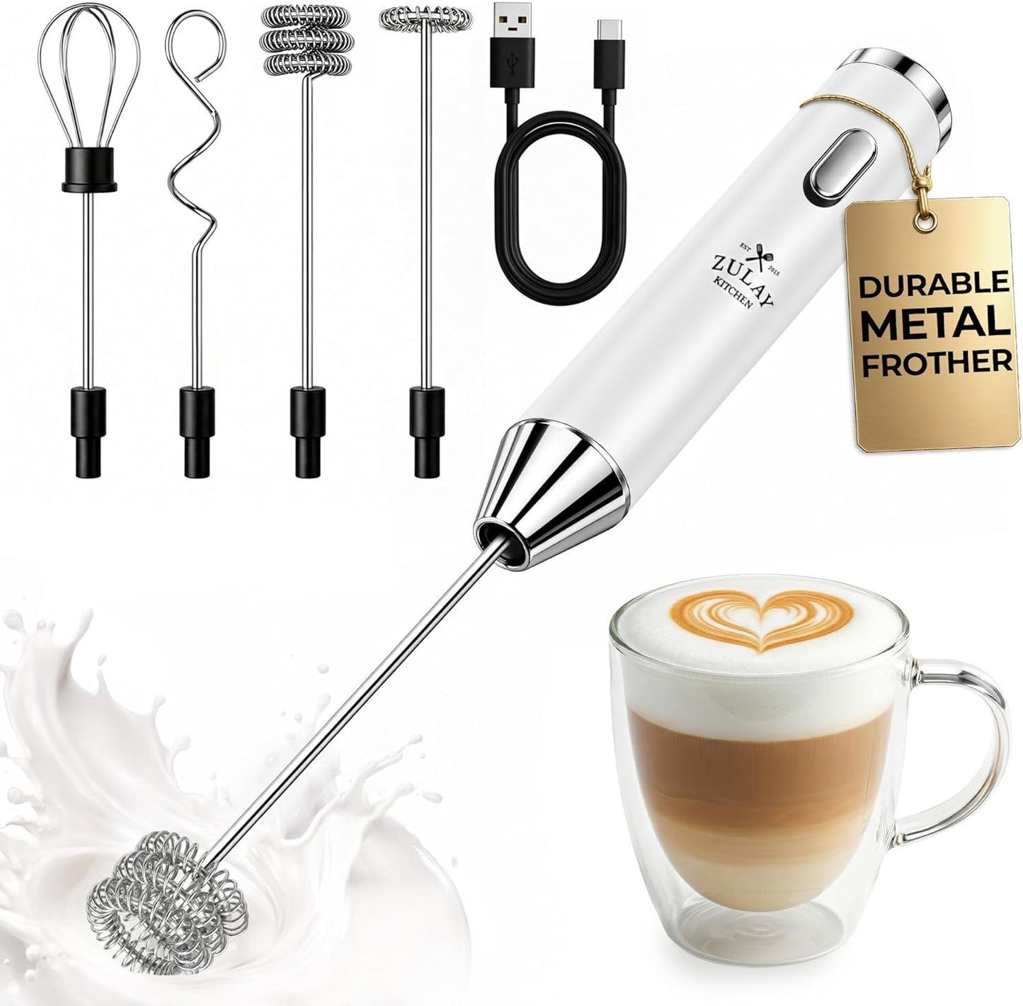 Zulay Kitchen Powerful Milk Frother Wand With Duracell Batteries - Ultra Fast Handheld Drink Mixer - Electric Whisk Foam Maker for Coffee, Lattes, Cappuccino & Matcha - Z1 Motor - Black - Colors A
