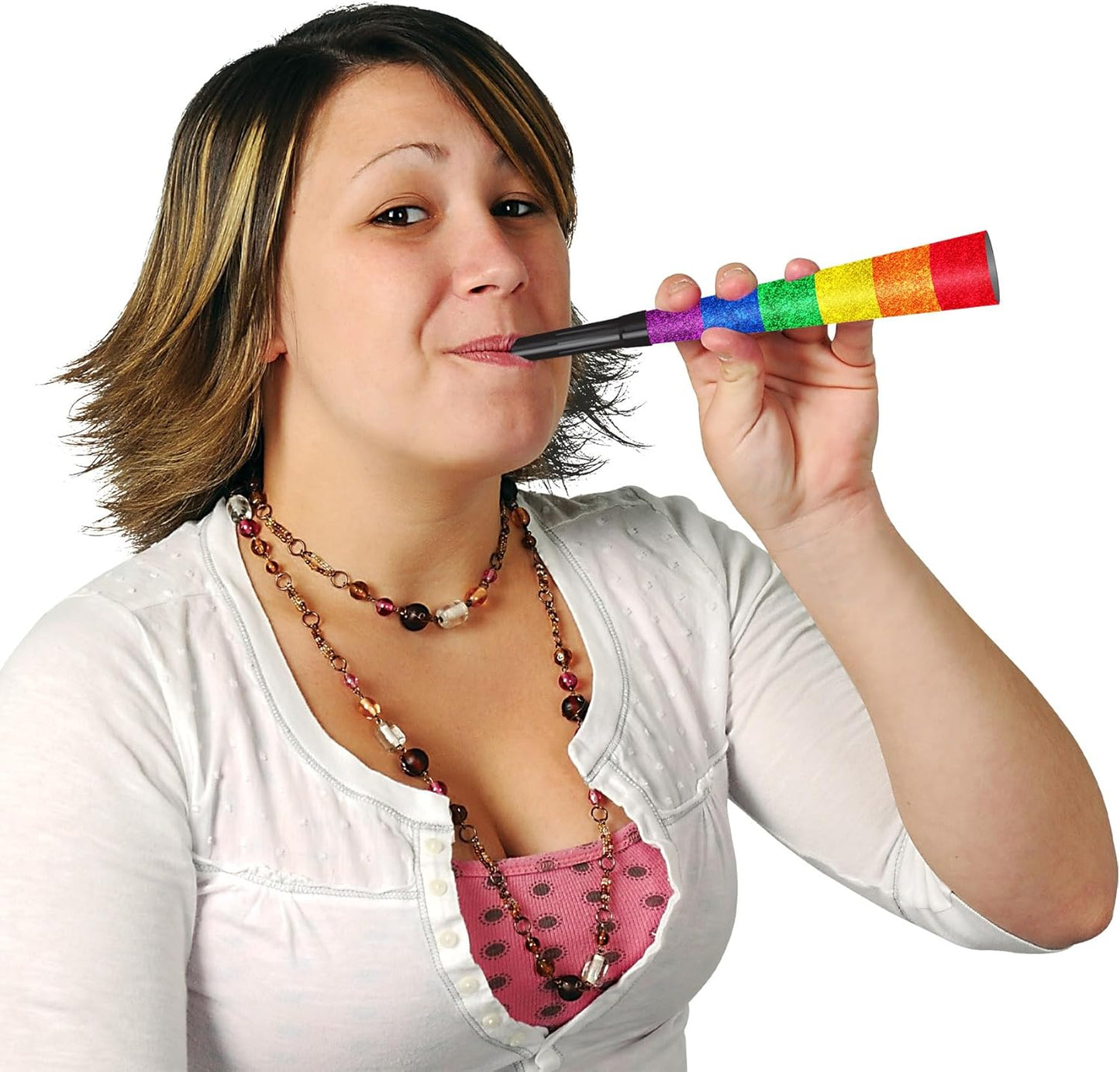 Beistle Pride Horns – 12-Pack Rainbow Party Horns With Sparkling Crinkle Film and Jumbo Black Plastic Mouthpieces for Parades, Pride Month, LGBTQ+ Events, Gay Support and Inclusive Celebrations, 9”
