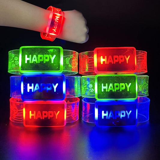 M.best 24pcs LED Light Up Bracelets, Glow in The Dark Flashing Wristbands Happy Bracelets Party Favors for Wedding,Sports,Festivals,Concerts,Party