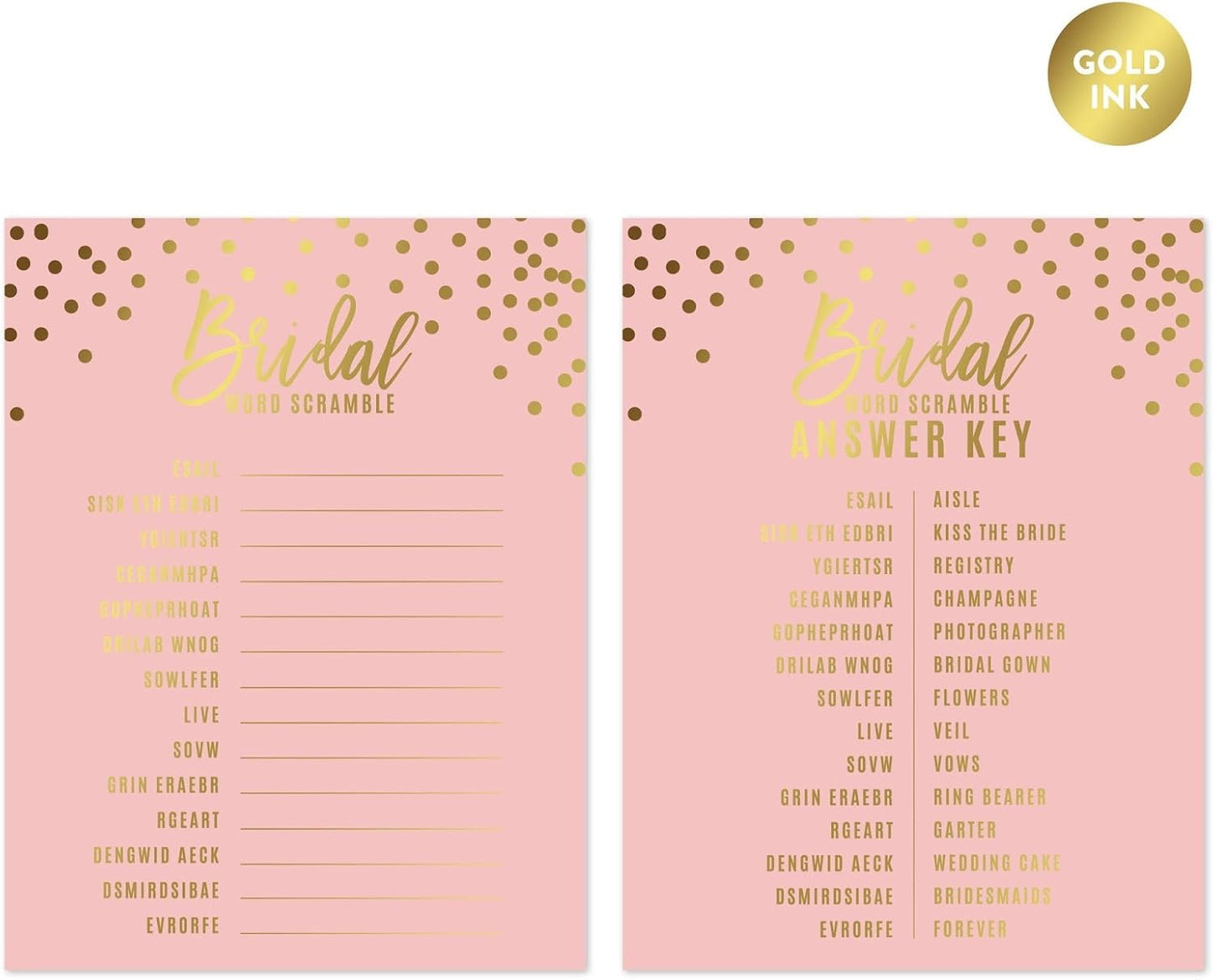 Andaz Press Blush Pink and Metallic Gold Confetti Polka Dots Bachelorette Party Bridal Shower Collection, Scavenger Hunt Game Cards, 20-Pack