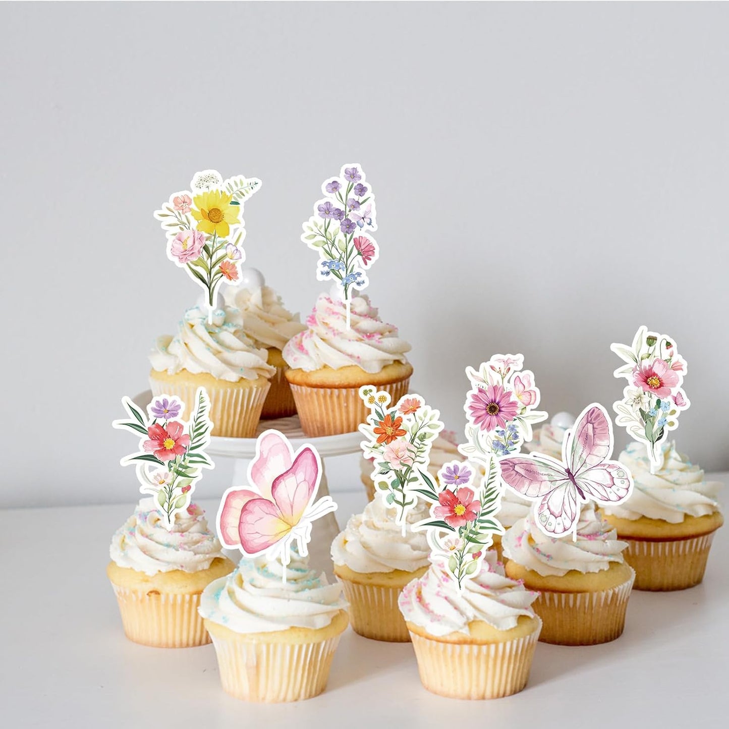 Wildflower Birthday Party Decorations, 36PCS Flower Floral Cupcake Toppers Decoration, Baby in Bloom Baby Shower Cupcake Picks Decor Party Supplies for Gilrs Women