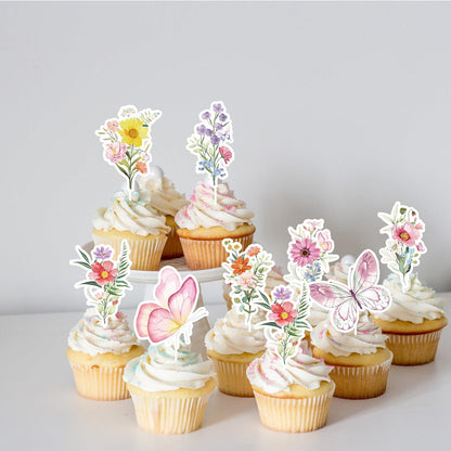 Wildflower Birthday Party Decorations, 36PCS Flower Floral Cupcake Toppers Decoration, Baby in Bloom Baby Shower Cupcake Picks Decor Party Supplies for Gilrs Women