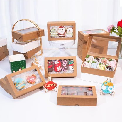 50 PCS 8x5x2 Inch Bakery Boxes with Window for Chocolate Covered Strawberries, Cookies, Cakesickle, Browines, Donut &More