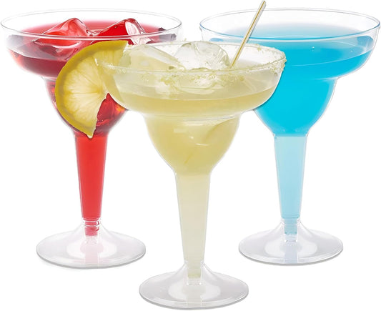 Prestee Multicolor Disposable 48 Plastic Margarita Glasses - 12 oz Hard Cocktail Cups for Cinco de Mayo Fiesta, Taco Party and Mexican Decorations - Fiesta Party Decorations - Large (Pack of 48)