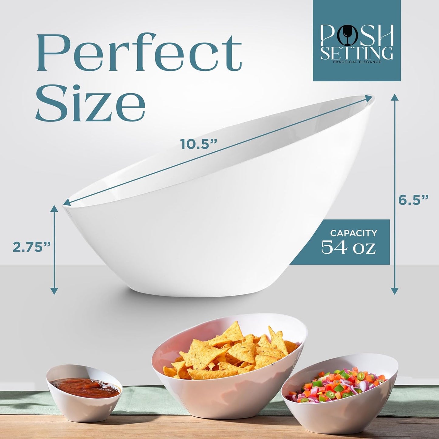 Posh Setting Crystal Clear, Disposable Premium Hard Plastic Medium Angled Bowl, Party, Salad, Snack and Fruit Bowl 5 Pack