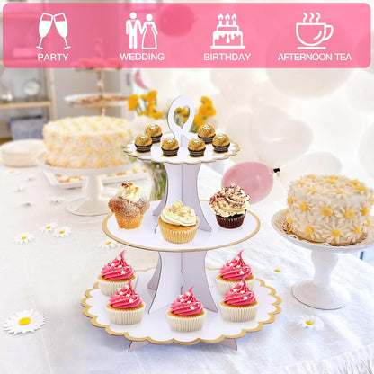 Soleebee 3-Tier Cupcake Stand, Cardboard Cupcake Tower, Cup Cake Stand Tower for Birthday Wedding Party Decoration, Cupcake Tier Stand Desserts Display 1 Set (Purple Gold)