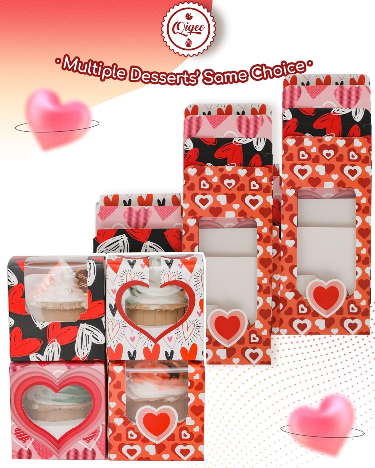 qiqee 60-Packs Cupcake Boxes Auto-pop up Individual Cupcake Container White 3.5" x 3.5" x 3.5" Single Cupcake Boxes