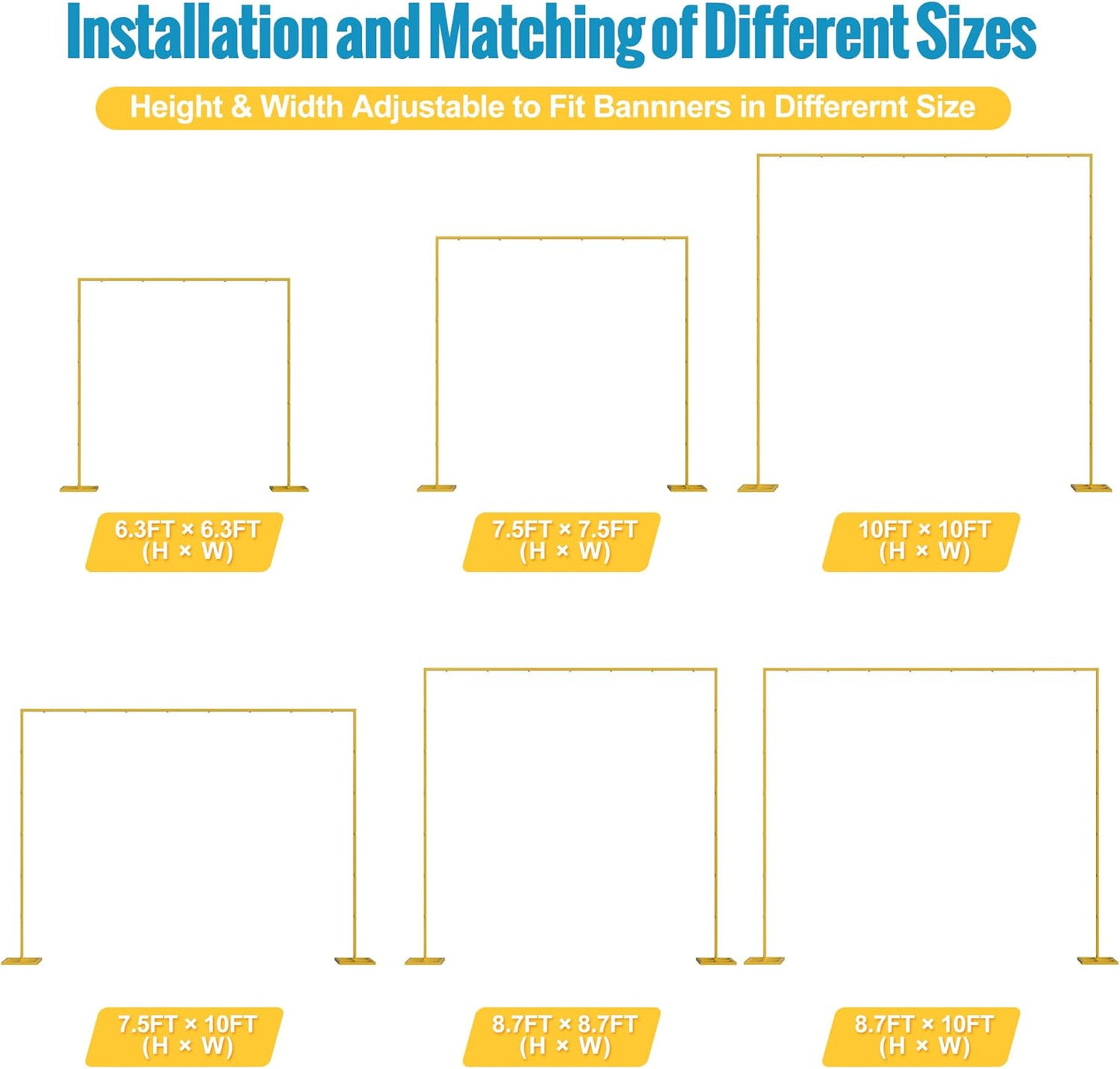 Fomcet 10FT x 10FT Backdrop Stand Heavy Duty with Base, Gold Portable Adjustable Pipe and Drape Kit, Square Metal Arch Party Frame for Wedding Birthday Parties Banquet Decorations