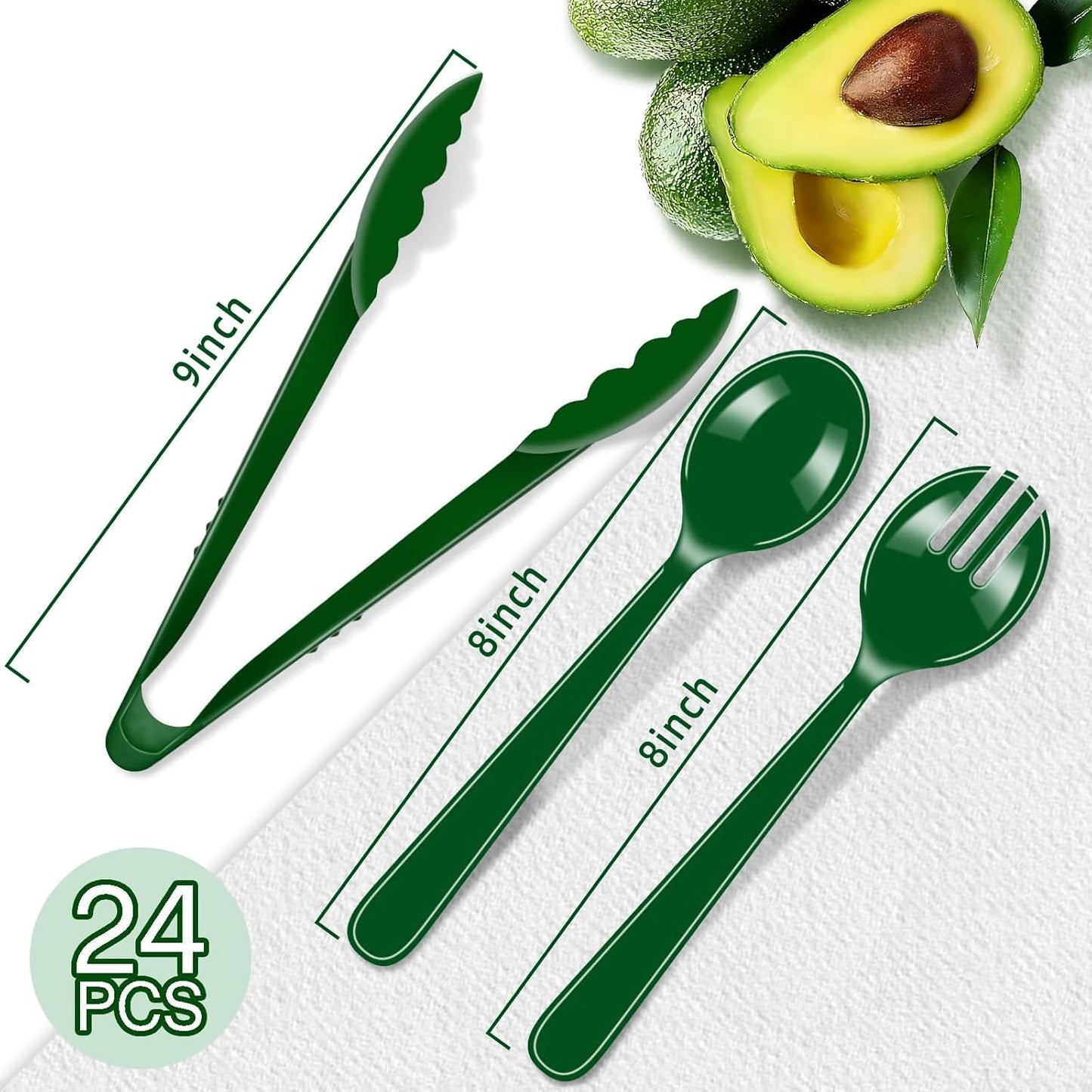 24 Pcs Black Plastic Serving Utensils Set - Heavy Duty Disposable Serving Spoons, Forks & Tongs (8 of Each) - BPA-Free Catering Supplies for Buffets, Parties, Weddings & Events (9 Inch)