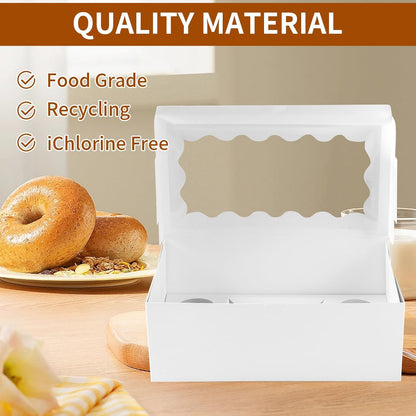 10 Packs Bento Cake and Cupcake Box 3 Holes Fit 2 Cupcakes and 1 Mini Cake Box with Clear Window and Stickers for Cake Cupcake Cookie or Easter and Mother’Day. (1+2/10pcs)