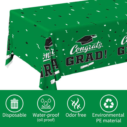 Gatherfun Graduation Party Decorations, Gongrats Grad Tablecover for Graduation Party Supplies, 3 pcs Green Table Cloths, 54"x108"