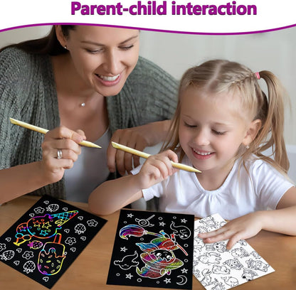 BAOXUE Scratch Art for Kids, Mermaids Black Rainbow Scratch Paper Set-Arts And Crafts & Supplies, DIY Activity & Party Games, Mermaid Toys Gifts for Toddlers, Girls