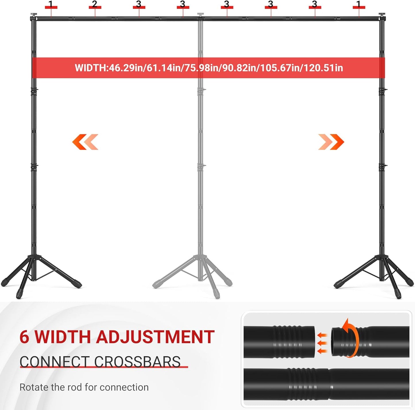 Backdrop Stand, Adjustable 10x7.5 FT Background Stand Backdrop for Parties, Photo Video Studio, Portable Photography Backdrop Stand with Carrying Bag, 6 Backdrop Clamps, and 2 Stand Bags