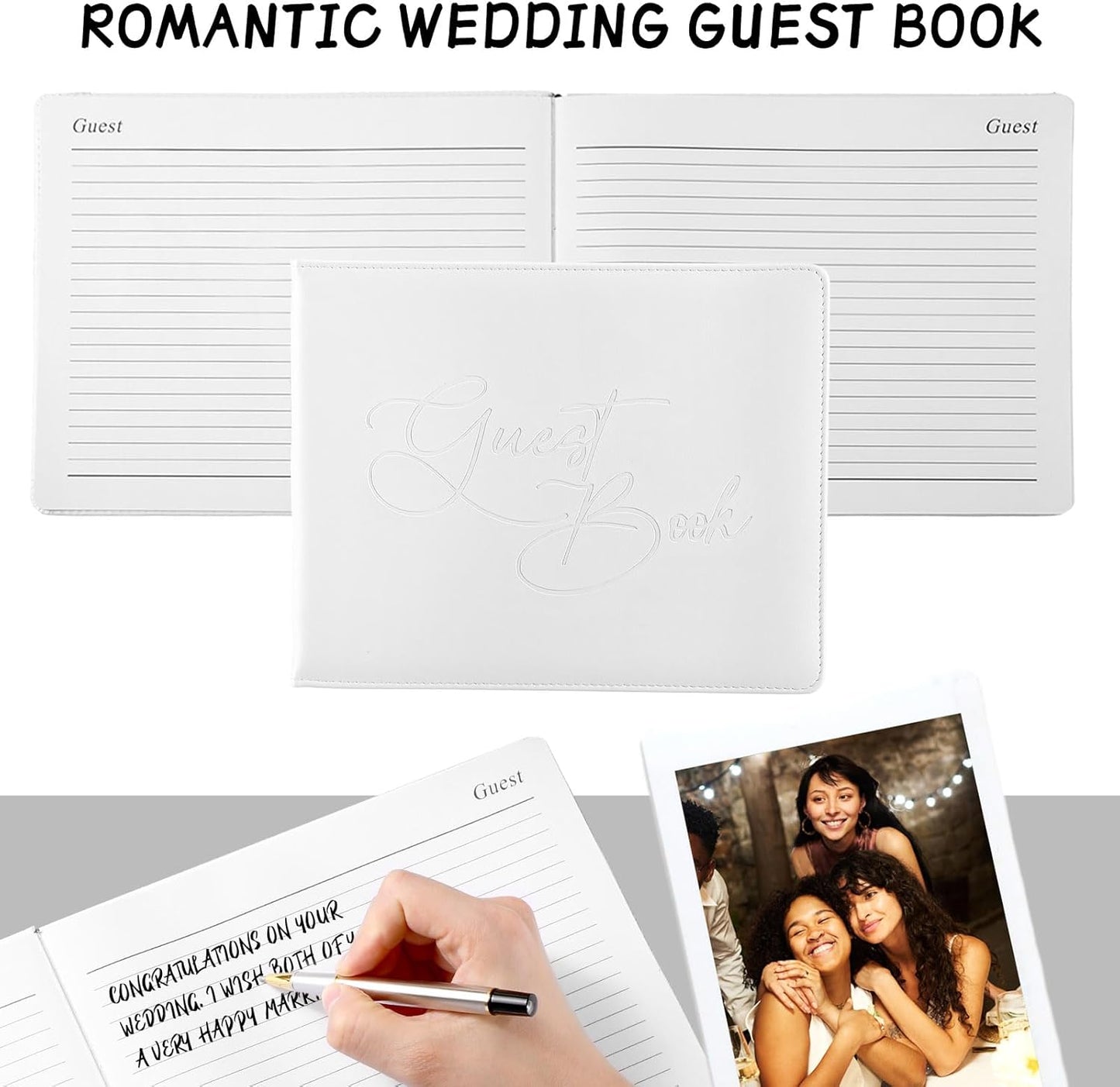 Panelee Wedding Guest Book with Pen Set Elegant Guest Sign in Books Bridal Shower Guestbook Beautiful Guest Book Wedding Reception Guestbook for Wedding (Flower, Blue)