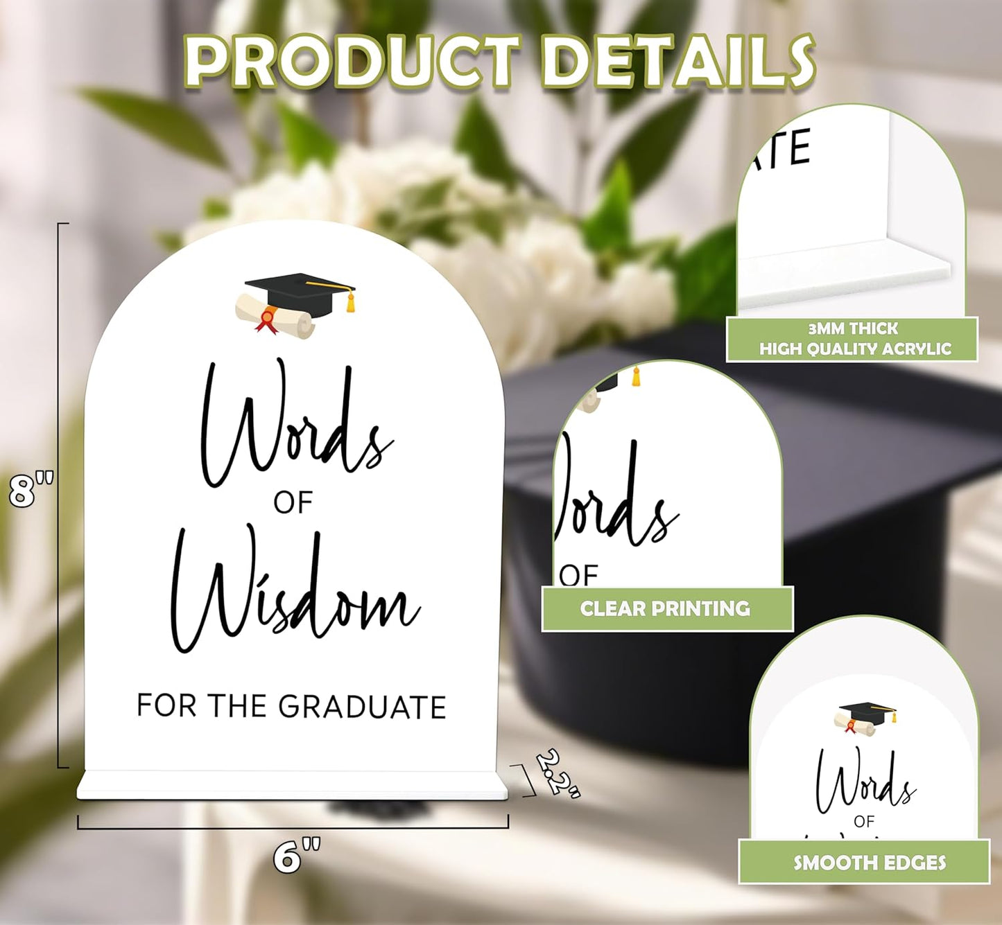 Graduation Guestbook Sign, 6 x 8 Inch White Arch Acrylic Grad Party Sign with Holder, Graduation Party Sign for Class of 2026, Grad Decor, High School College Party Supplies - DL02