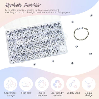 Amaney 1400pcs Glow Letter Beads, Heart Beads Whit Elastic Beading Cord,4x7mm Round Acrylic Alphabet Beads for Friend Bracelet Jewelry Making