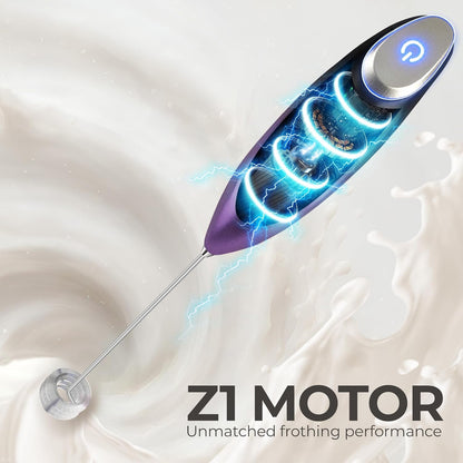 Zulay Kitchen Powerful Milk Frother Wand With Duracell Batteries - Ultra Fast Handheld Drink Mixer - Electric Whisk Foam Maker for Coffee, Lattes, Cappuccino & Matcha - Z1 Motor - Black - Colors C