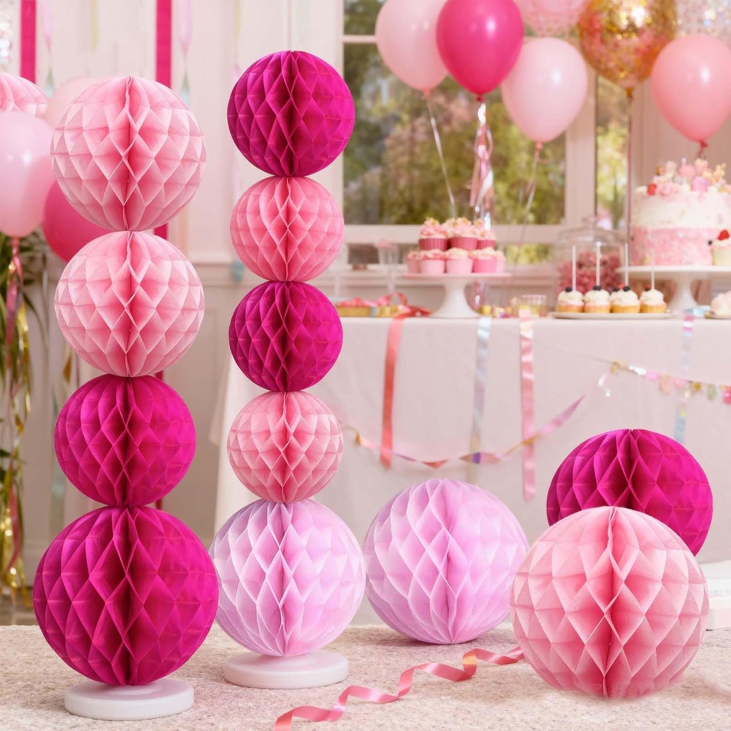 Rainbow Paper Honeycomb Balls,6 and 10 inch Hanging Tissue Pompoms,12 Pack Party Decorations