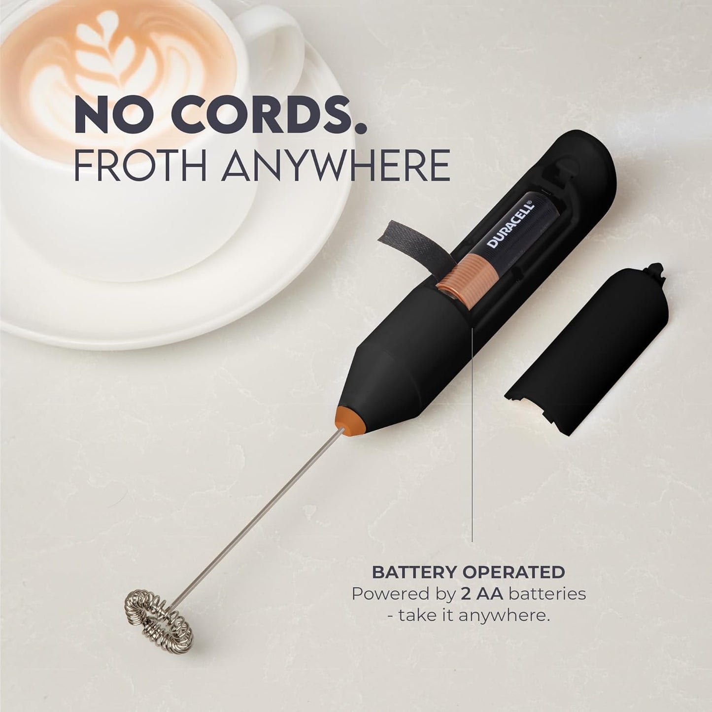 Zulay Kitchen Powerful Milk Frother AA Batteries Included – Ultra Fast Handheld Drink Mixer with Stainless Steel Whisk Stirrer for Coffee, Protein, Matcha & More, Frother Wand Electric Frothmate Black - Colors E