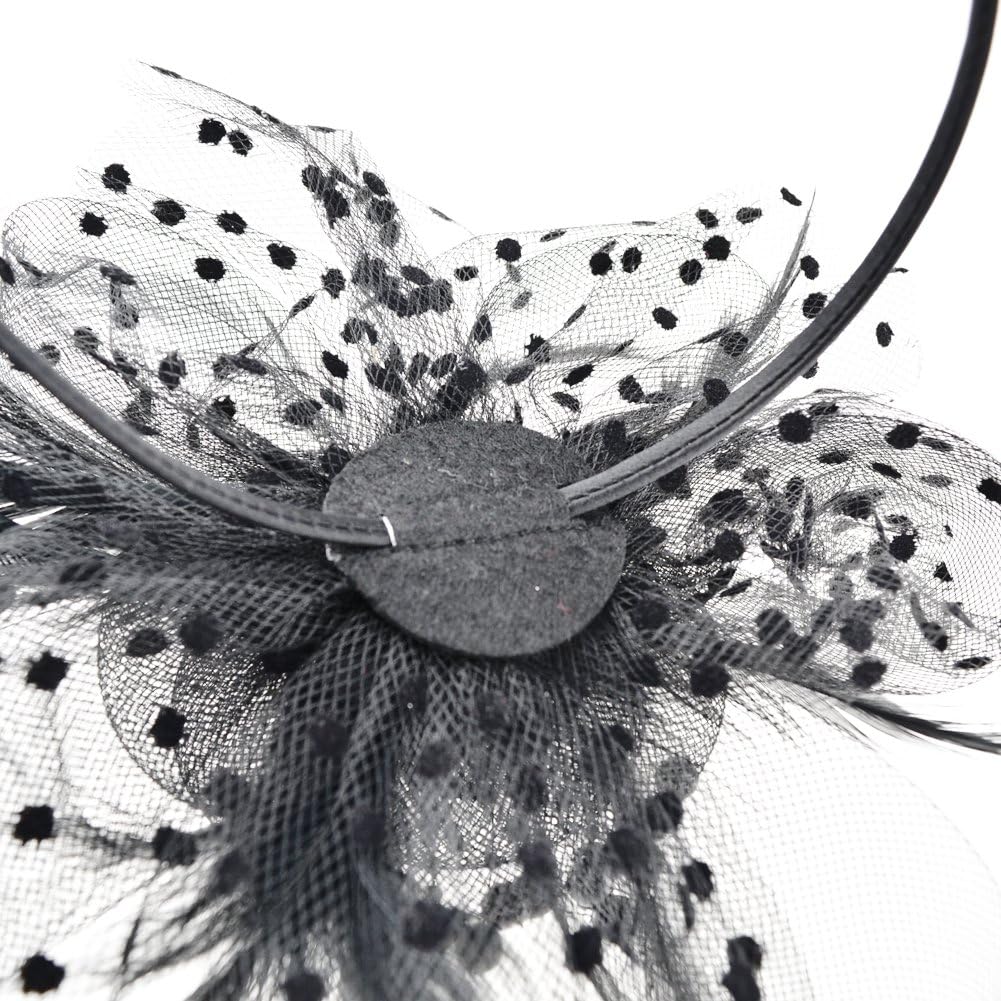DRESHOW Fascinators Hat Flower Mesh Ribbons Feathers on a Headband and a Clip Tea Party Headwear for Girls and Women - Colors A
