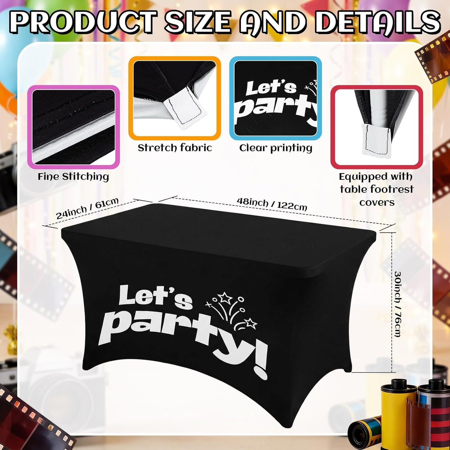 Gilprop Photo Booth Table Cloth Photo Booth Props Accessories Rectangle Tight Table Background for Indoor Outdoor Party Photography Decoration Graduation Wedding Birthday Bachelorette(Stylish,4ft)