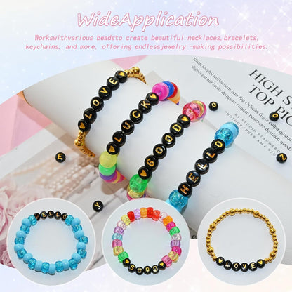 Amaney 1400pcs Glow Letter Beads, Heart Beads Whit Elastic Beading Cord,4x7mm Round Acrylic Alphabet Beads for Friend Bracelet Jewelry Making