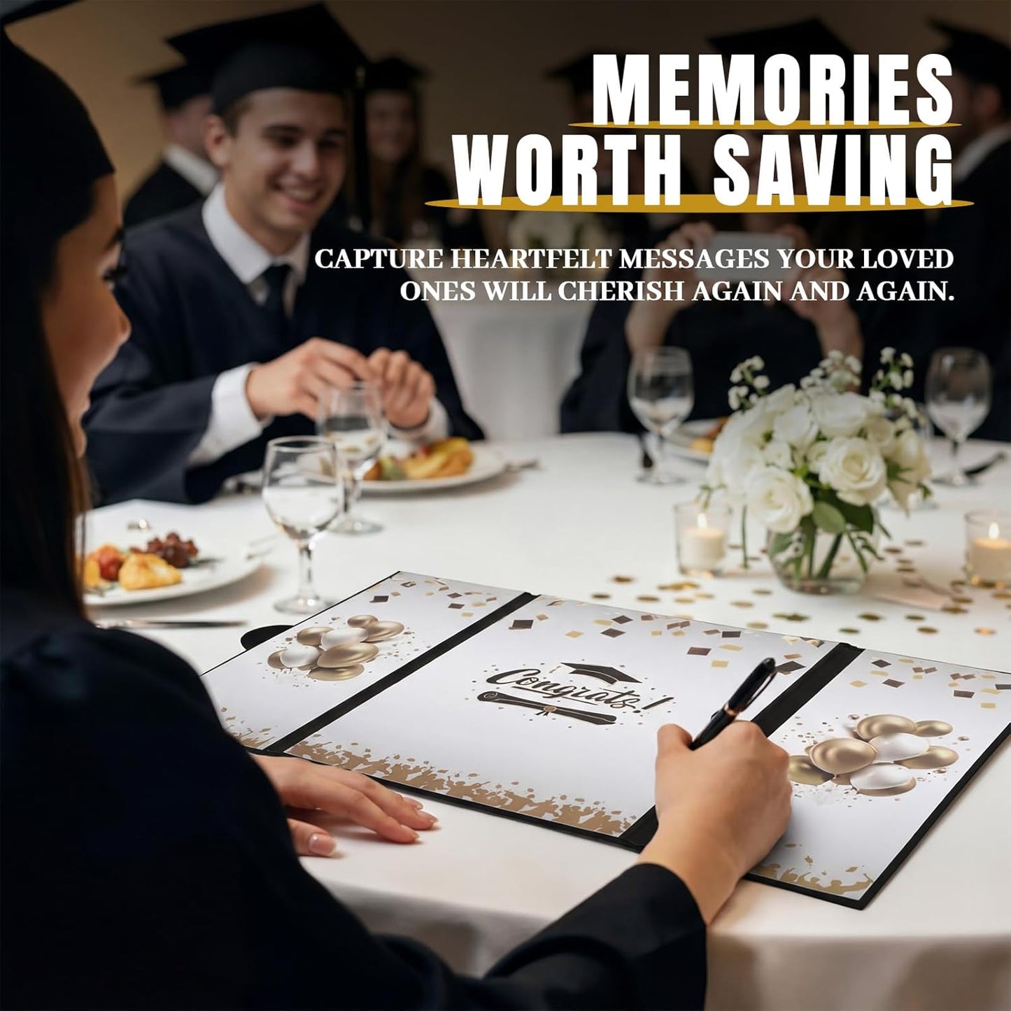Engrowtic 3 Pcs Graduation Guest Book 2026 Black Gold Graduation Party Decorations Congratulations Graduates Signature Guest Book for Class of 2026 Men Women College High School Graduations Gift Card