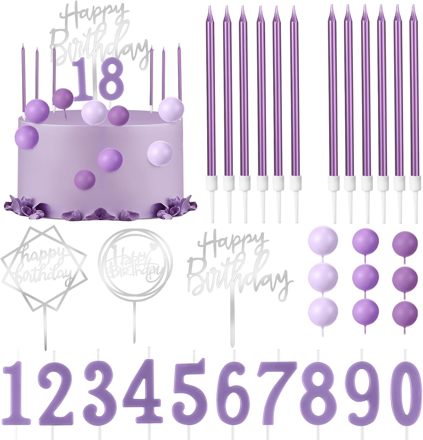 Yerliker 34 Pcs Happy Birthday Cake Toppers Decorations Birthday Candles DIY Cake Decor for Men Women Wedding Anniversary(Gold)