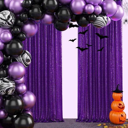 Poise3EHome Black Sequin Backdrop Curtains, 2 Panels 2FTx8FT Glitter Photo Booth Backdrop for Halloween Birthday Bachelorette Wednesday Twilight Party Decorations