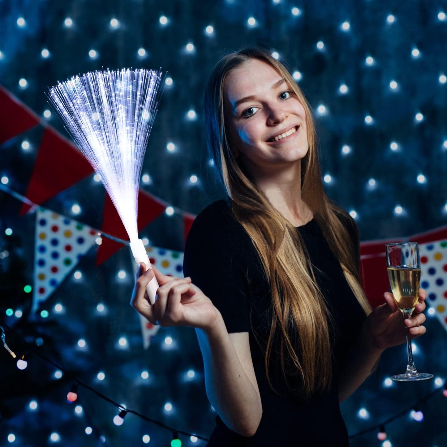 24 Pack Red Glow Fiber Optic Wands Bulk Huge Light up Wand Glow Sticks 14.2 Inch with 3 Light Modes for Christmas Valentine's Day 4th of July Concerts Clubs