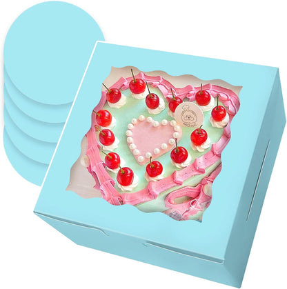 Bakepacker 36pcs 8x8x5 Inches Cake Boxes with Window 18-Packs Black 8 Inch Bakery Boxes (18 Cake Boxes +18 Cake Boards Included)