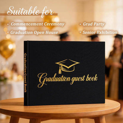 Artmag 2026 Graduation Guest Book Fabric Hardcover Signs Signature Graduation 100 Pages Guest Book Grad Memory Scrapbook for College Gifts (Black)