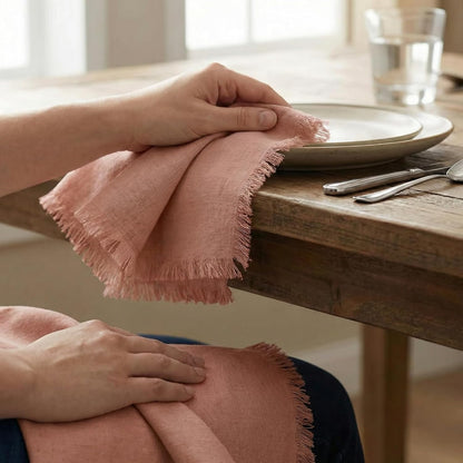 ACCENTHOME Natural Cotton Linen Napkin Set of 12 18x18 inch Dinner Napkins - Washable Soft Premium Hotel Quality Reusable Hemmed Edges Napkins Perfect Table Linens for Family Dinners, Weddings