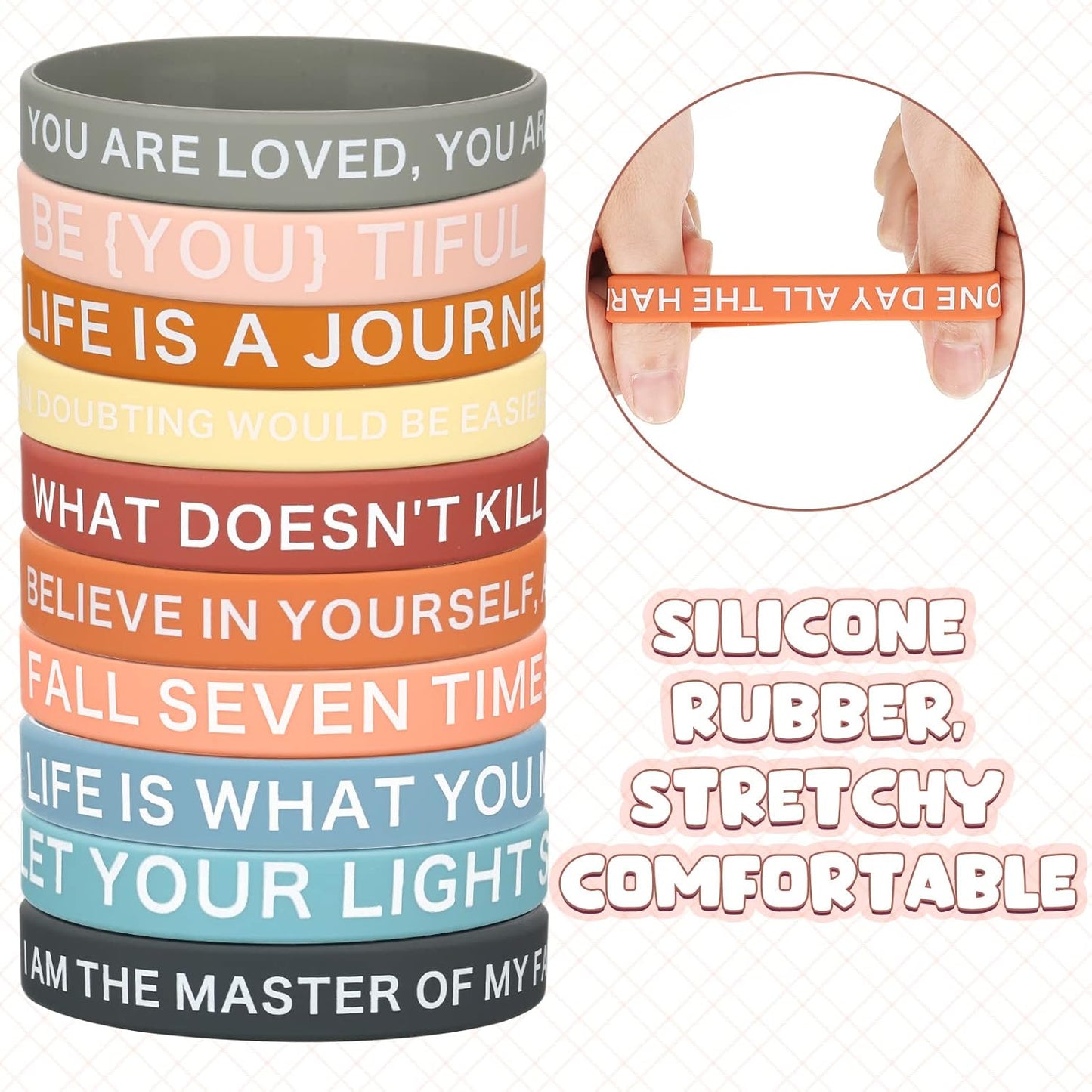 60 Pieces Motivational Quote Rubber Wristbands Colored Inspirational Silicone Bracelets Stretch Unisex Wristbands for Women Men Gifts, 20 Styles