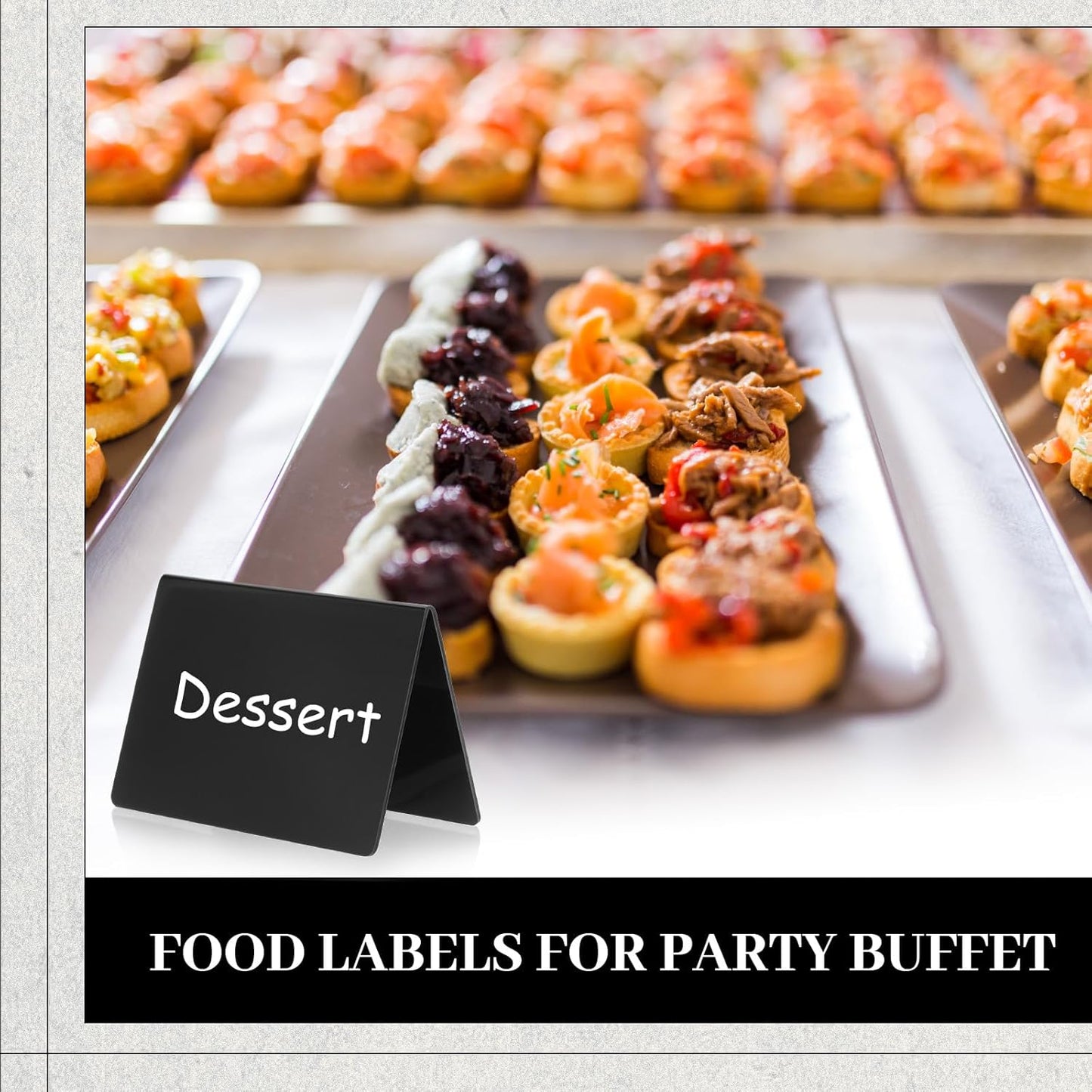 Outus 12 Pcs 4 x 3 Inches Buffet Food Labels Mini Small Chalkboard Signs White Acrylic Food Markers Little Price Signs with 2 Pcs Erasable Marker for Wedding Birthday Bakery Table Display