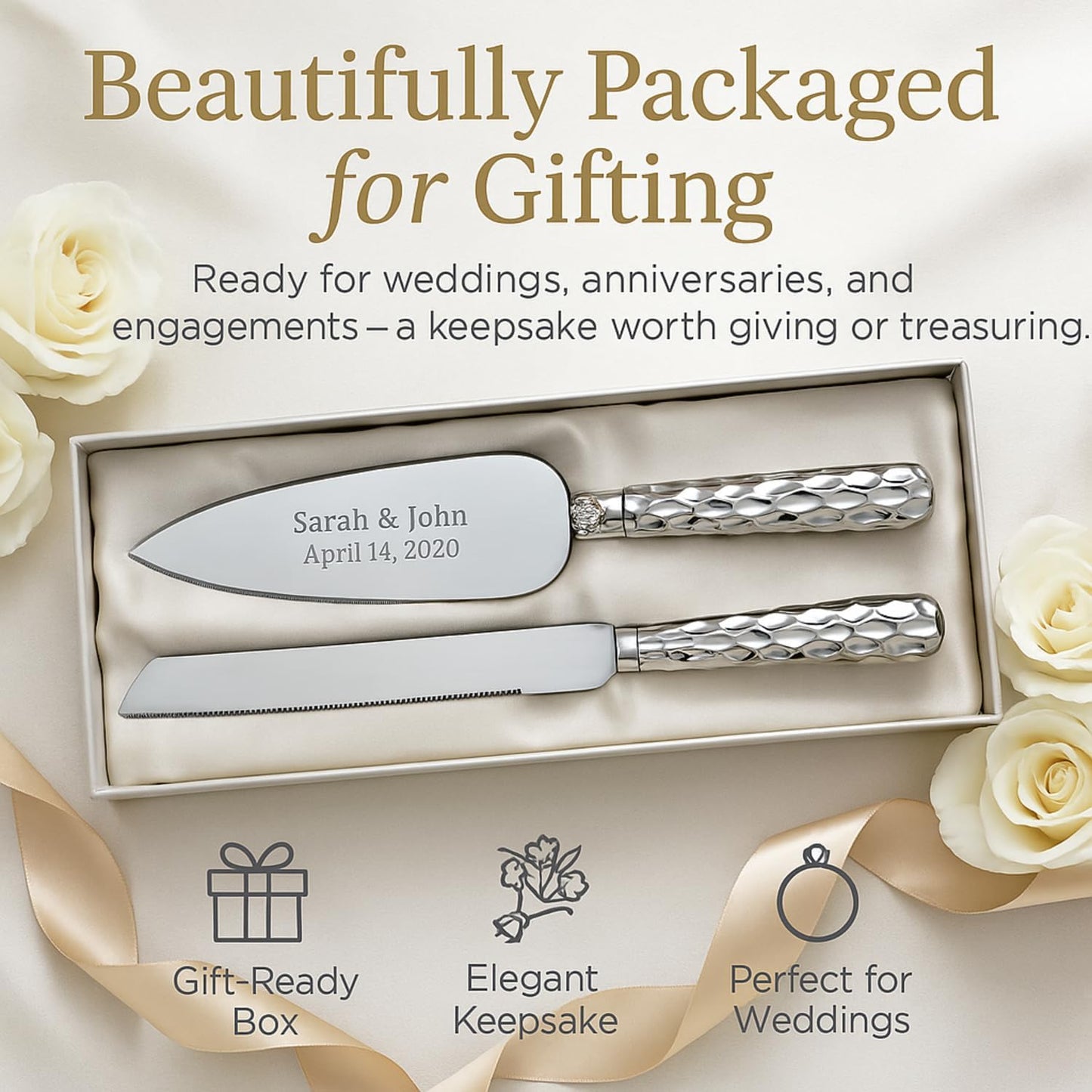GIFTS INFINITY Personalized Wedding Cake Knife and Server Set with Engraving – Cake Cutting Utensil Set, Keepsake Gift for Wedding, Anniversary, Reception, Birthday & Other Occasions (CH-101WB)