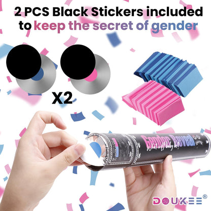 Gender Reveal Pink Confetti Cannon, DOUKEE Baby Shower Pink only Biodegradable Confetti Poppers for Girl Baby Reveal Party - 2 Set