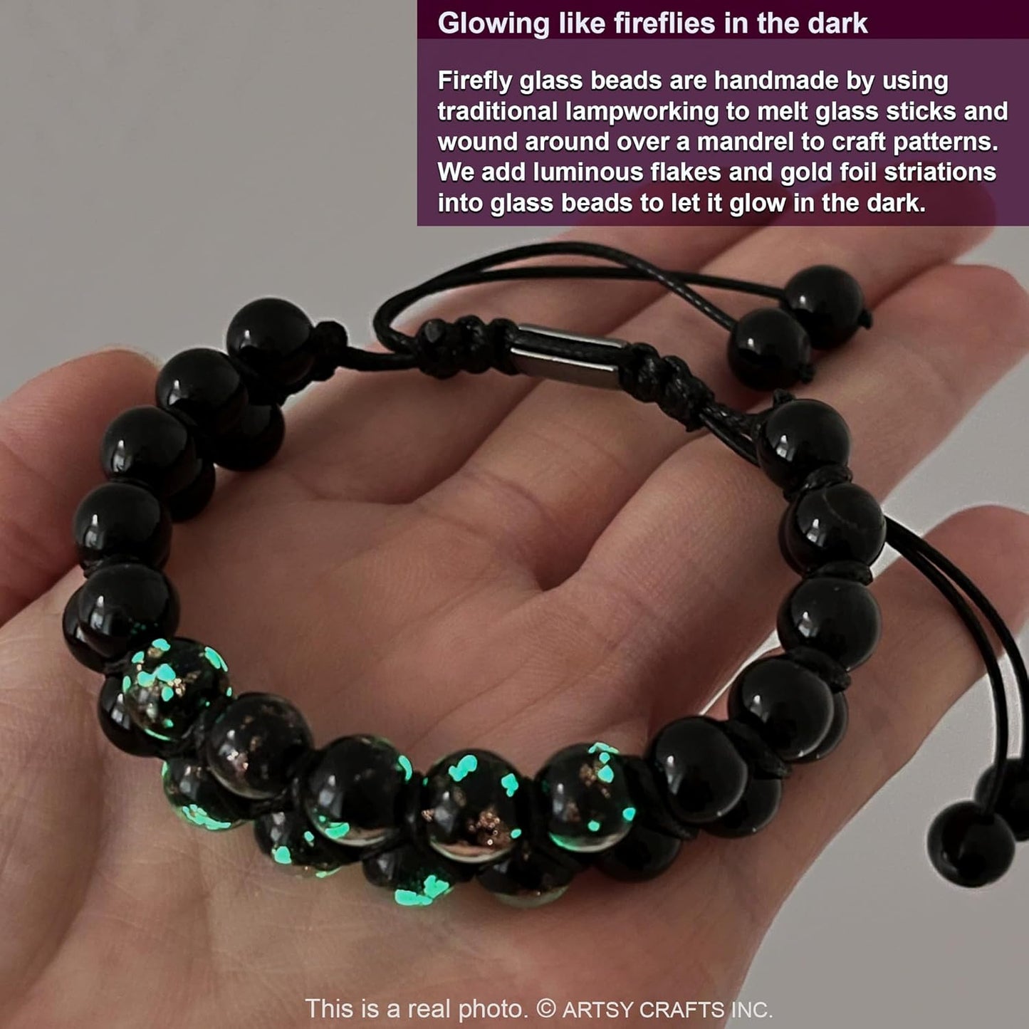 ARTSY Crafts Glow in The Dark Firefly Beads Bracelets, 7 Chakras Crystal Mermaid Glass Beaded Bracelets for Anti Anxeity Healing Energy Money Wealth Abundance Stackable Bangle Wristband